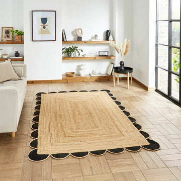 Savannah Jute Scallop Natural/Black Rug-Think Rugs-Rug Love - The Most Loved Rug Store